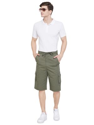 olive solid cargo shorts - 17537135 - Standard Image - 4