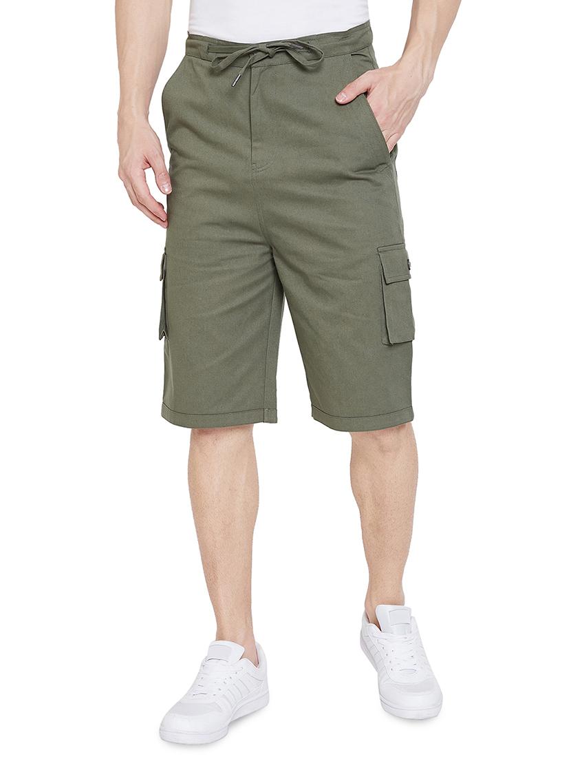 olive solid cargo shorts - 17537135 - Zoom Image - 1