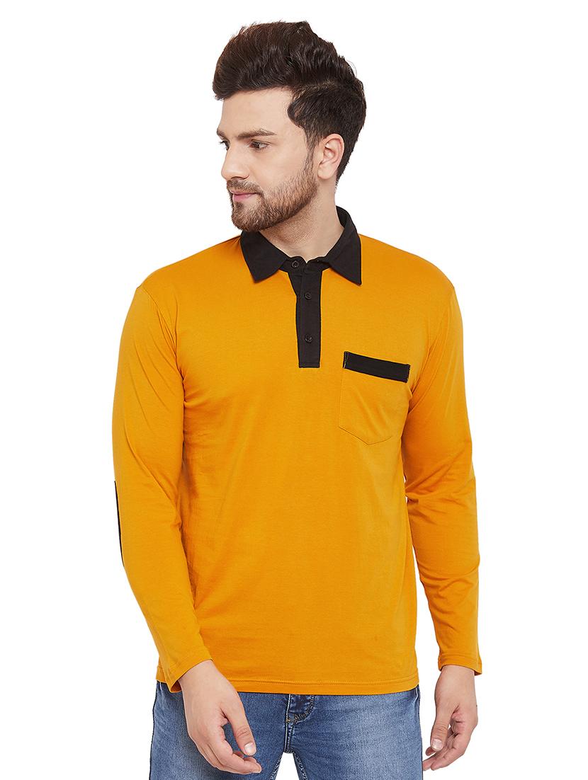 mustard solid collared t-shirt - 17537181 - Zoom Image - 1