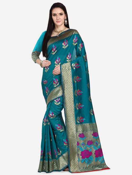 teal banarasi saree with blouse - 17537649 - Standard Image - 1
