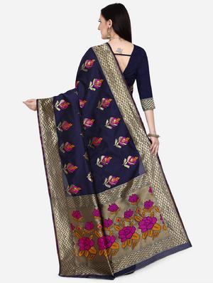 navy art silk banarasi saree with blouse - 17537650 - Standard Image - 2