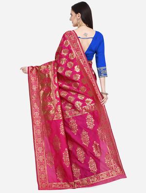 magenta half & half banarasi saree with blouse - 17537653 - Standard Image - 2