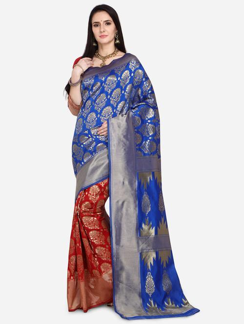 half & half banarasi saree with blouse - 17537662 - Standard Image - 1