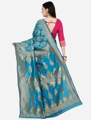 half & half banarasi saree with blouse - 17537663 - Standard Image - 2