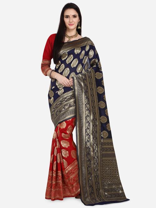 half & half banarasi saree with blouse - 17537664 - Standard Image - 1