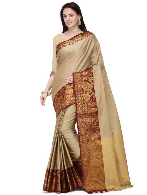 solid bordered saree with blouse - 17537668 - Standard Image - 1