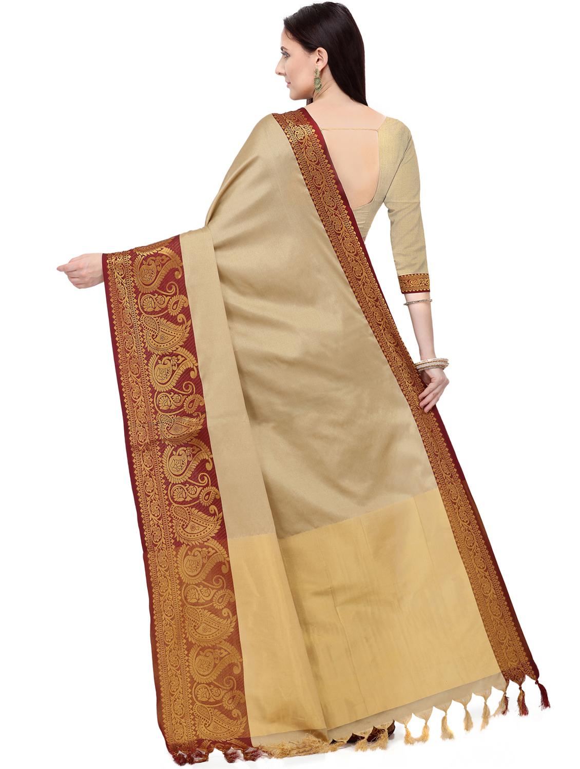solid bordered saree with blouse - 17537668 - Zoom Image - 2