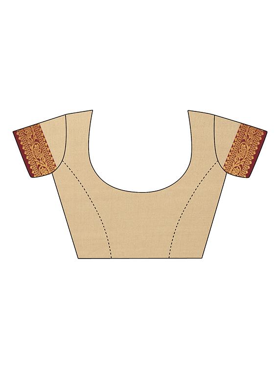 solid bordered saree with blouse - 17537668 - Zoom Image - 3