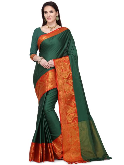 solid bordered saree with blouse - 17537669 - Standard Image - 1