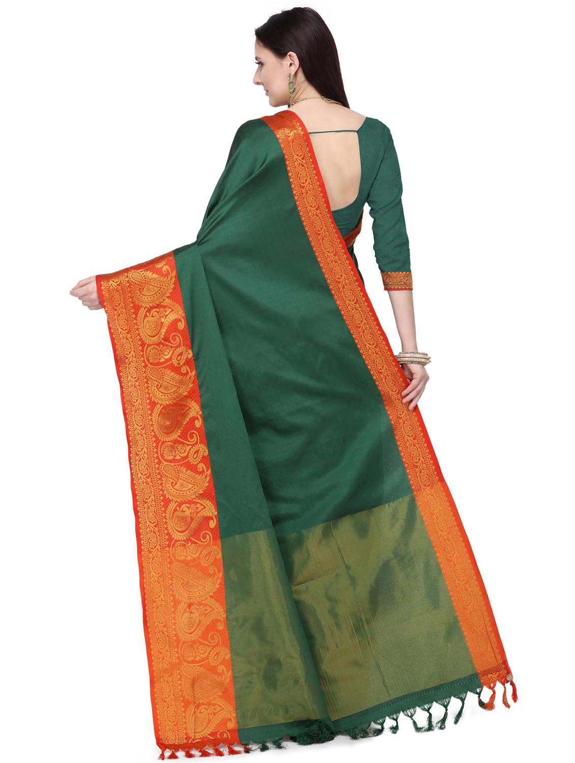 solid bordered saree with blouse - 17537669 - Zoom Image - 2