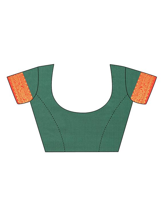 solid bordered saree with blouse - 17537669 - Zoom Image - 3