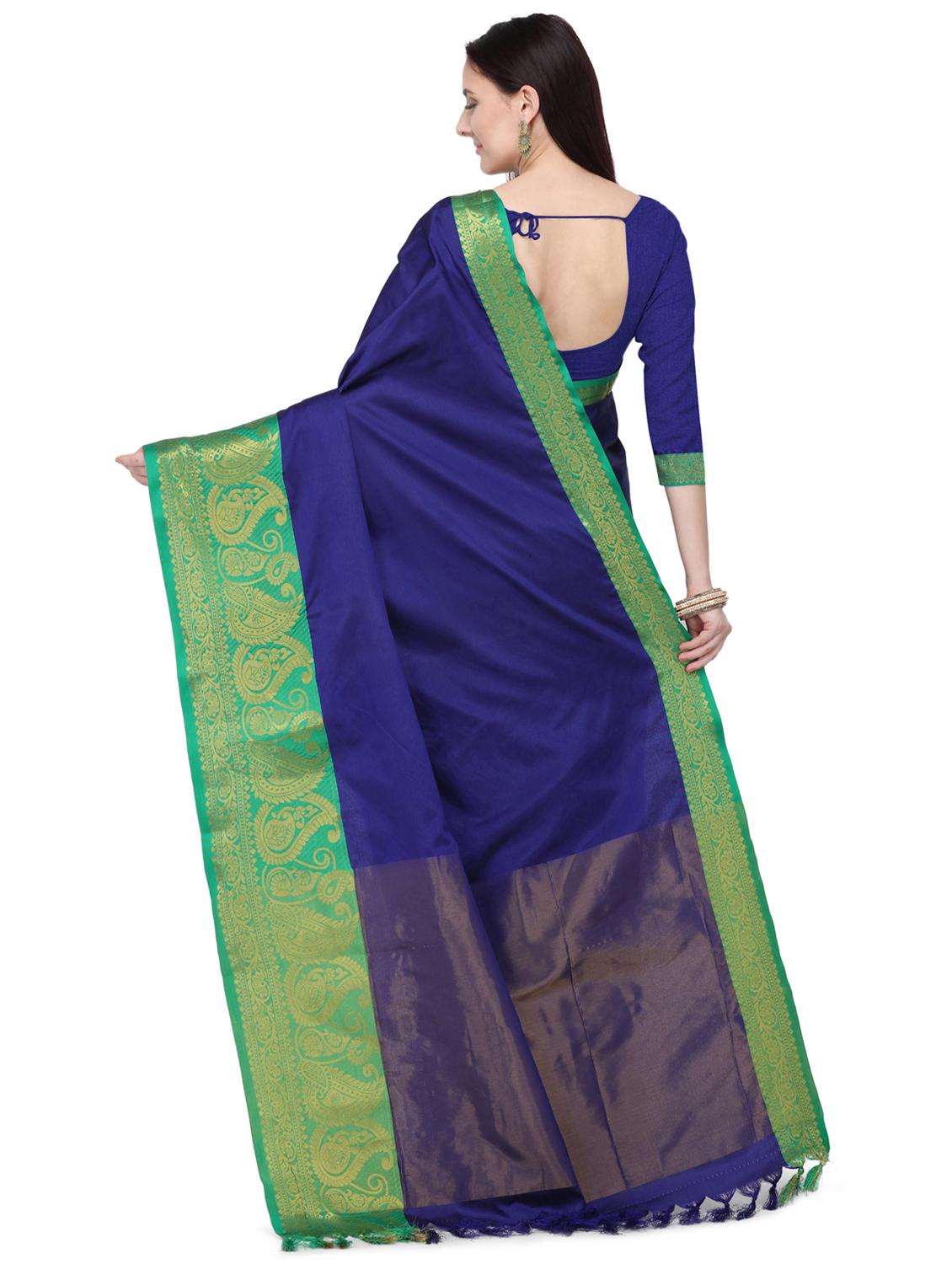 solid bordered saree with blouse - 17537670 - Zoom Image - 2