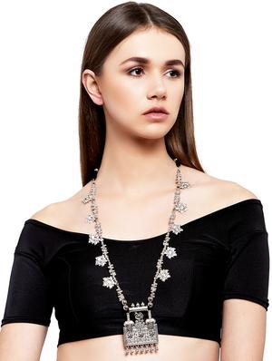 silver brass long necklace - 17537806 - Standard Image - 4