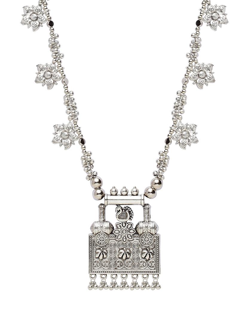 silver brass long necklace - 17537806 - Zoom Image - 3