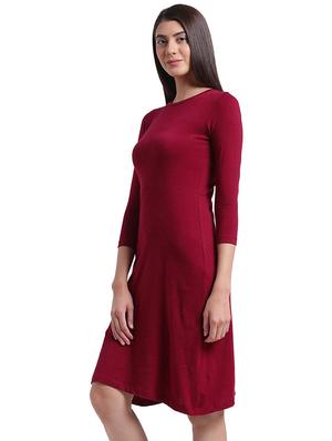 round neck solid a-line dress - 17537876 - Standard Image - 2