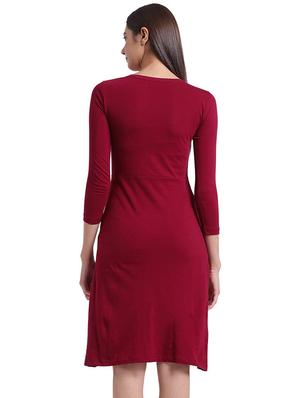 round neck solid a-line dress - 17537876 - Standard Image - 3