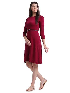 round neck solid a-line dress - 17537876 - Standard Image - 4