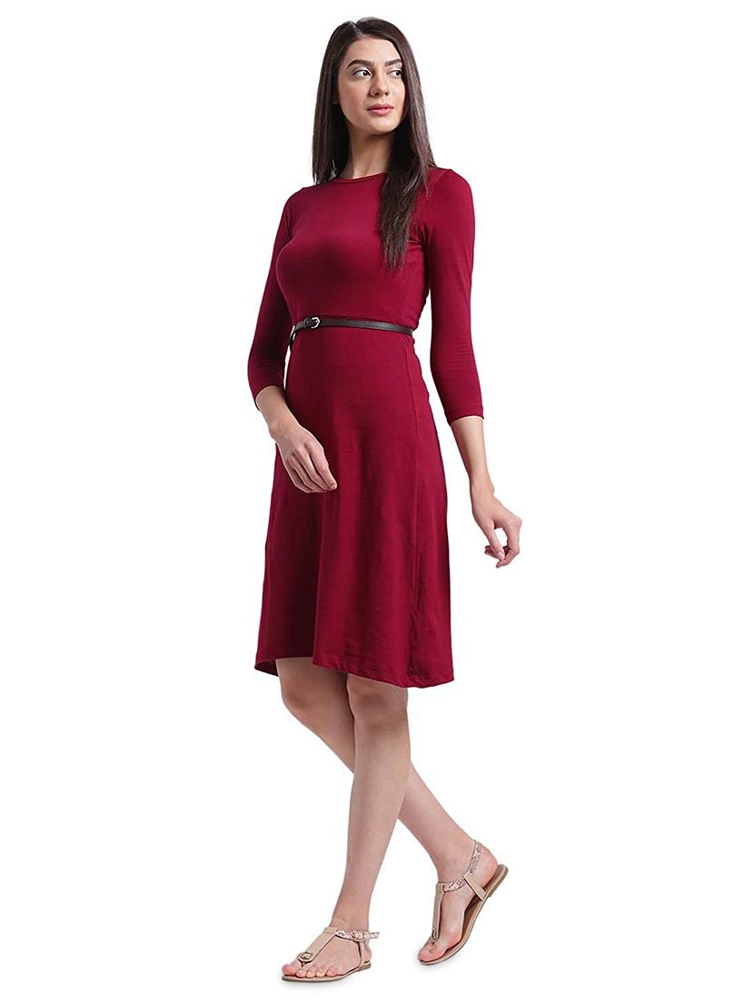 round neck solid a-line dress - 17537876 - Zoom Image - 4
