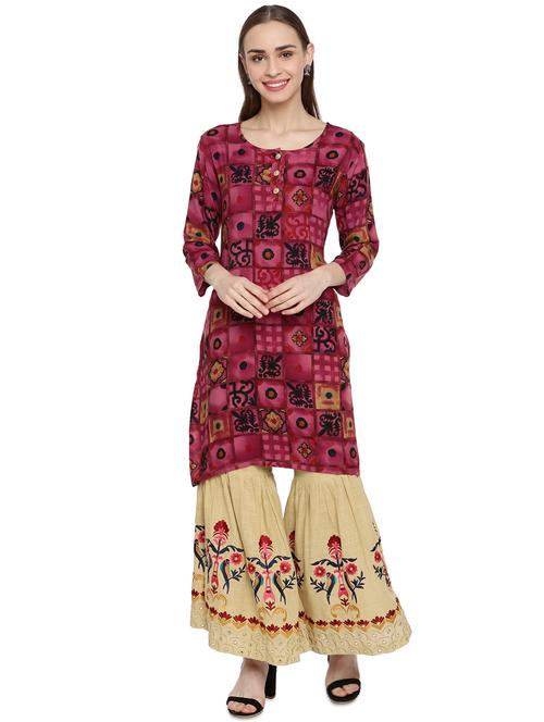 gold print kurta palazzo set - 17538197 - Standard Image - 1