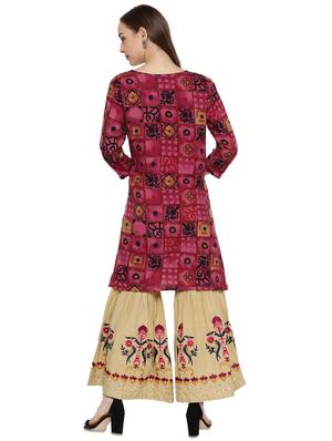 gold print kurta palazzo set - 17538197 - Standard Image - 3