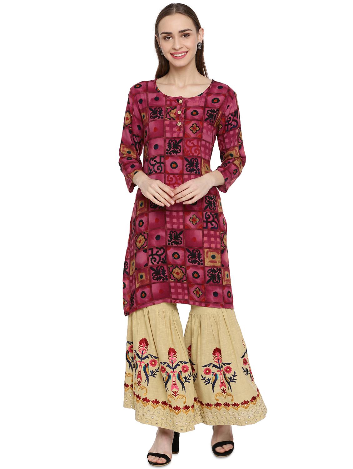 gold print kurta palazzo set - 17538197 - Zoom Image - 1