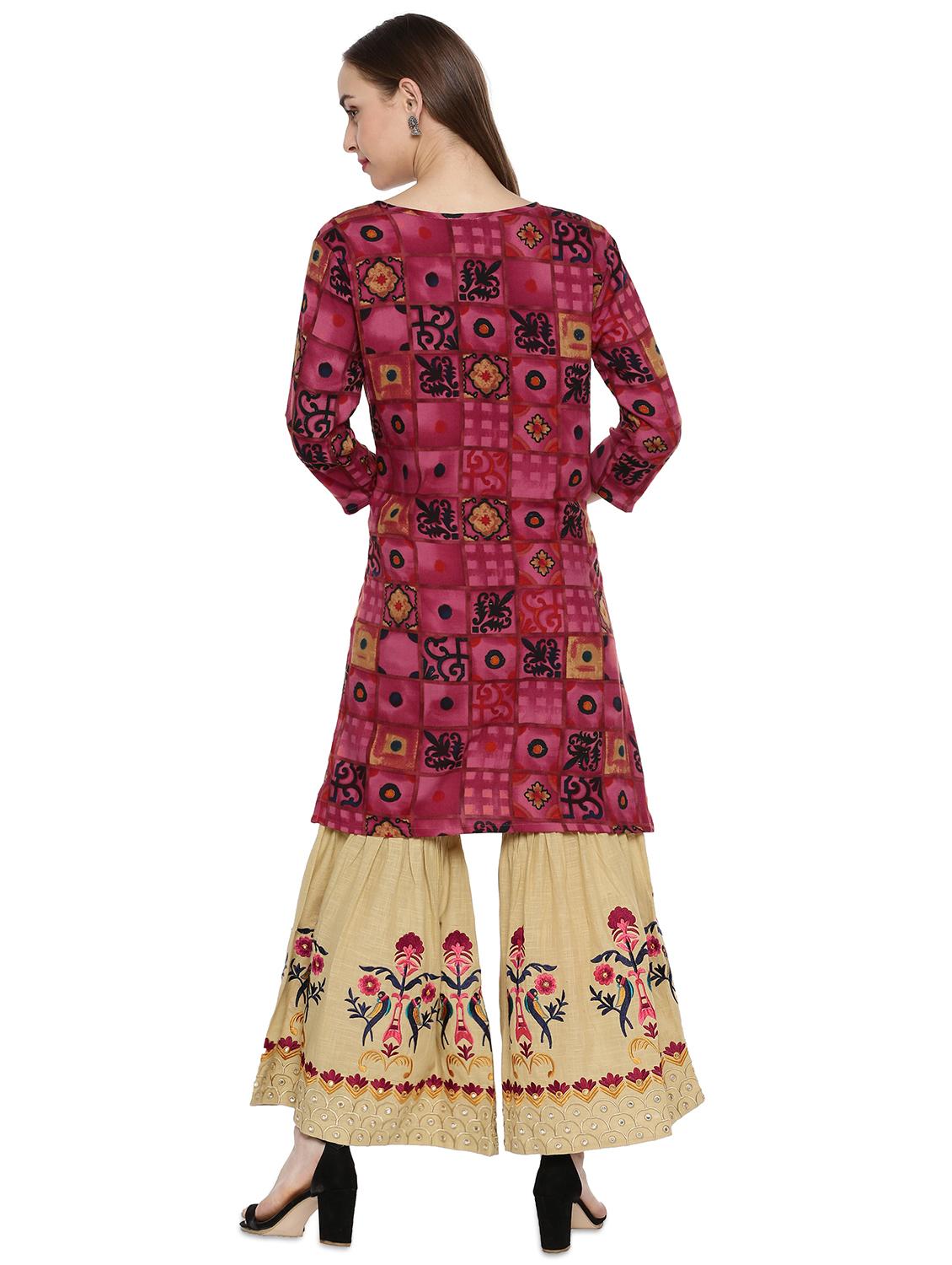 gold print kurta palazzo set - 17538197 - Zoom Image - 3