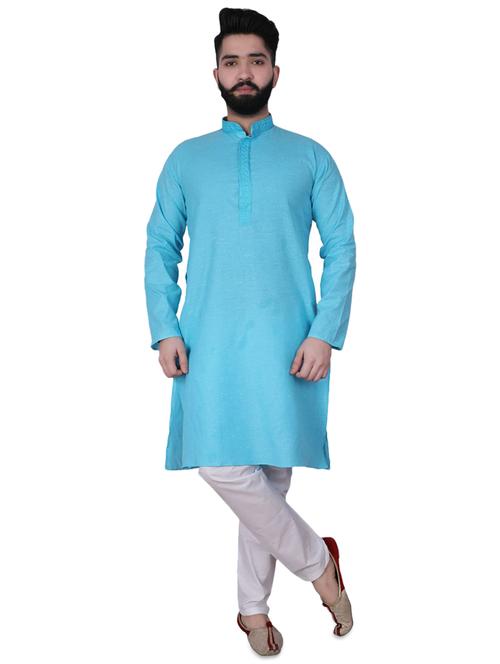 blue solid kurta pyjama set - 17538224 - Standard Image - 1