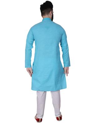 blue solid kurta pyjama set - 17538224 - Standard Image - 3