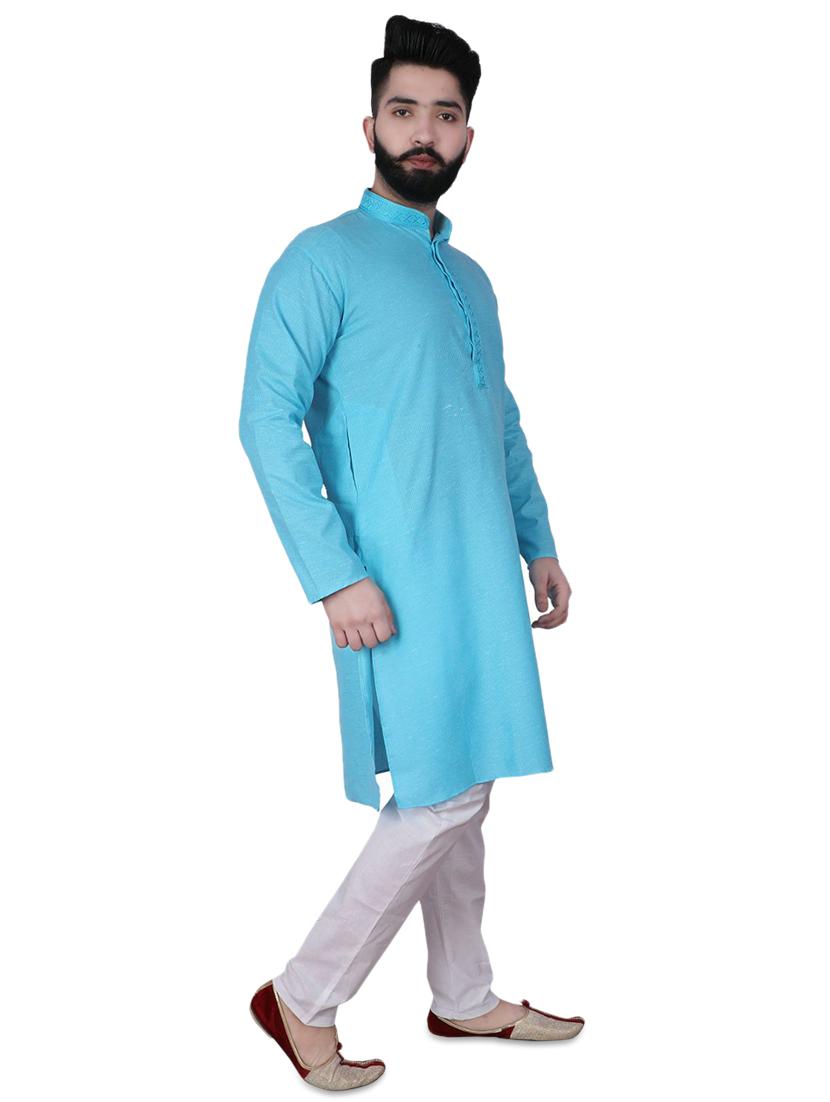 blue solid kurta pyjama set - 17538224 - Zoom Image - 2