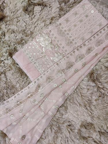 pink unstitched chikankari suit set - 17539074 - Standard Image - 1