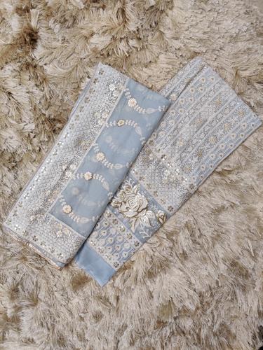 blue unstitched chikankari suit set - 17539075 - Standard Image - 1