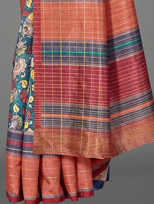 kalamkari printed saree with blouse - 17539124 - Standard Image - 4