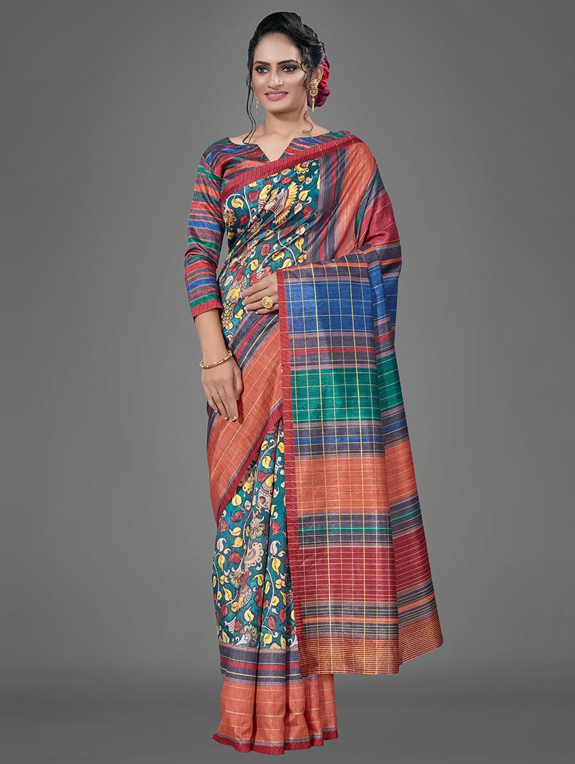kalamkari printed saree with blouse - 17539124 - Zoom Image - 1