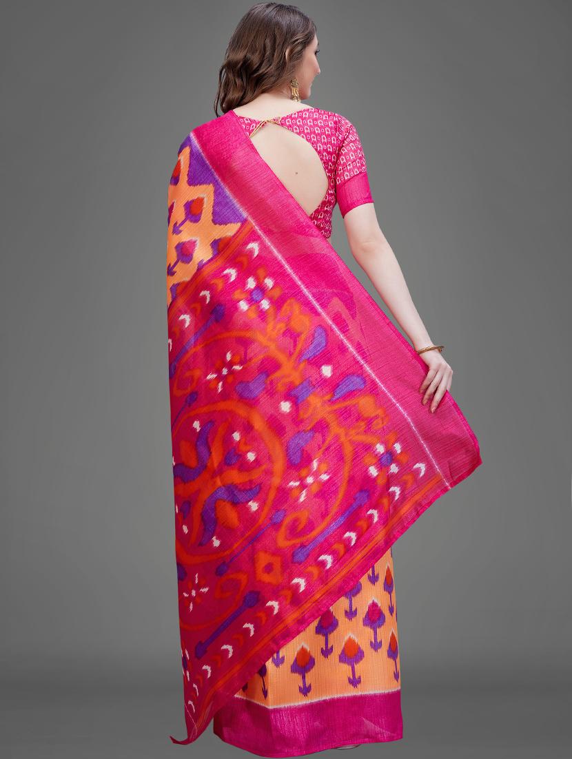 ikat printed saree with blouse - 17539146 - Zoom Image - 2