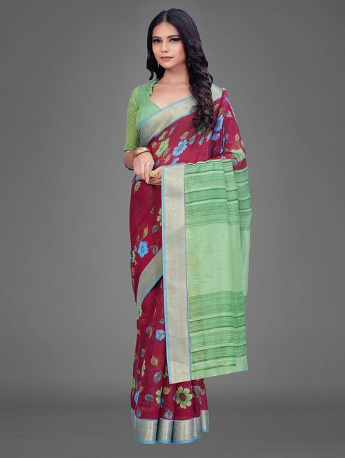 floral printed saree with blouse - 17539153 - Standard Image - 1