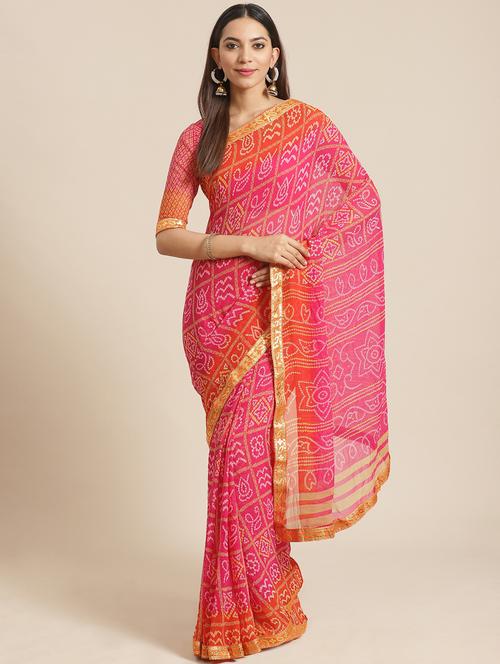 bandhani printed saree with blouse - 17539163 - Standard Image - 1