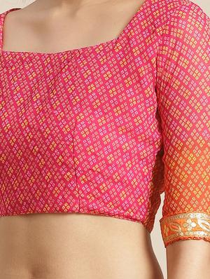 bandhani printed saree with blouse - 17539163 - Standard Image - 3