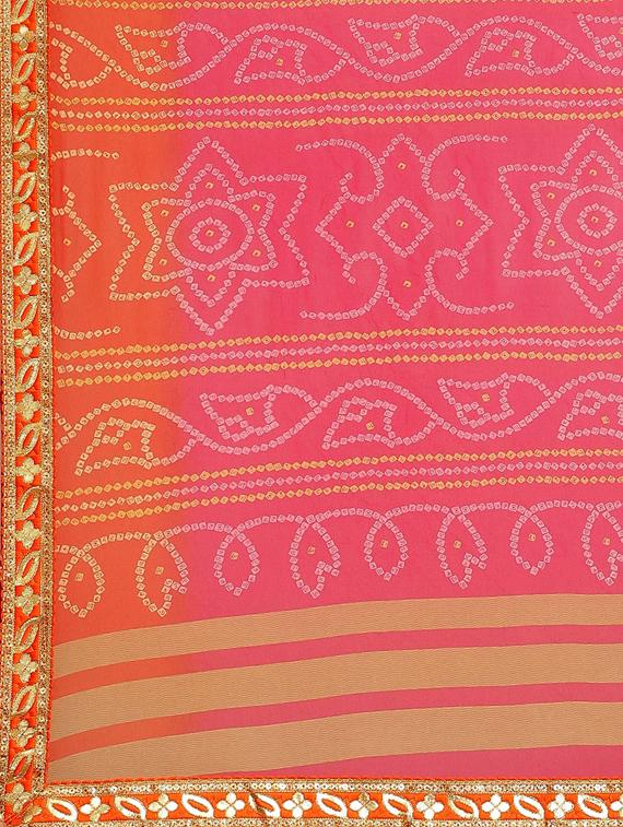 bandhani printed saree with blouse - 17539163 - Zoom Image - 4