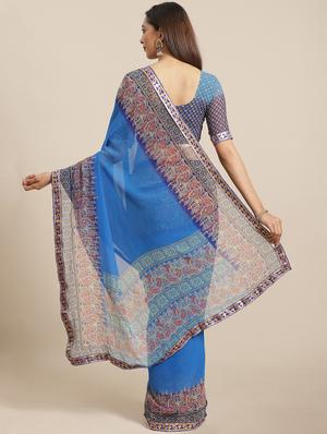 solid printed saree with blouse - 17539165 - Standard Image - 2