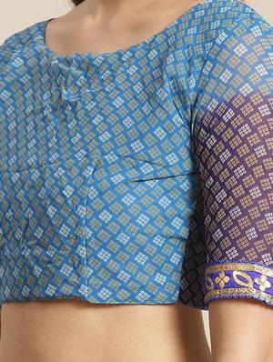 solid printed saree with blouse - 17539165 - Standard Image - 3