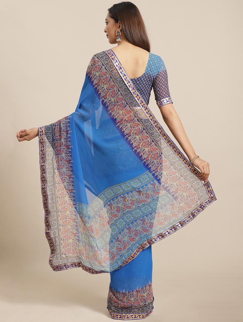 solid printed saree with blouse - 17539165 - Zoom Image - 2