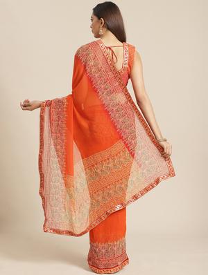 solid printed saree with blouse - 17539166 - Standard Image - 2