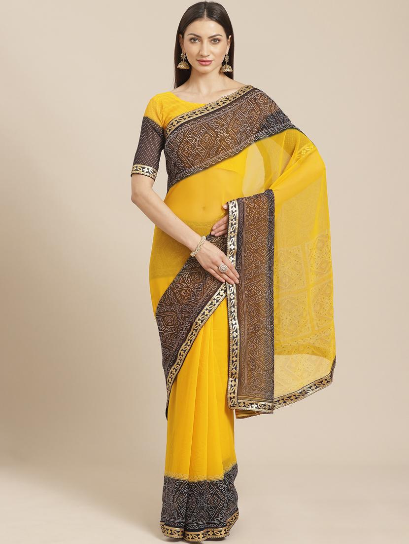 solid bordered saree with blouse - 17539168 - Zoom Image - 1