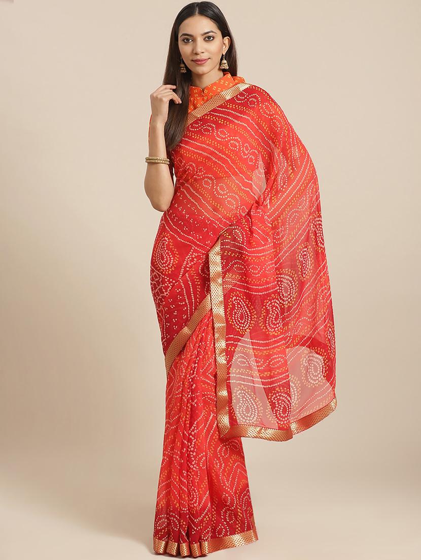 bandhani printed saree with blouse - 17539175 - Zoom Image - 1