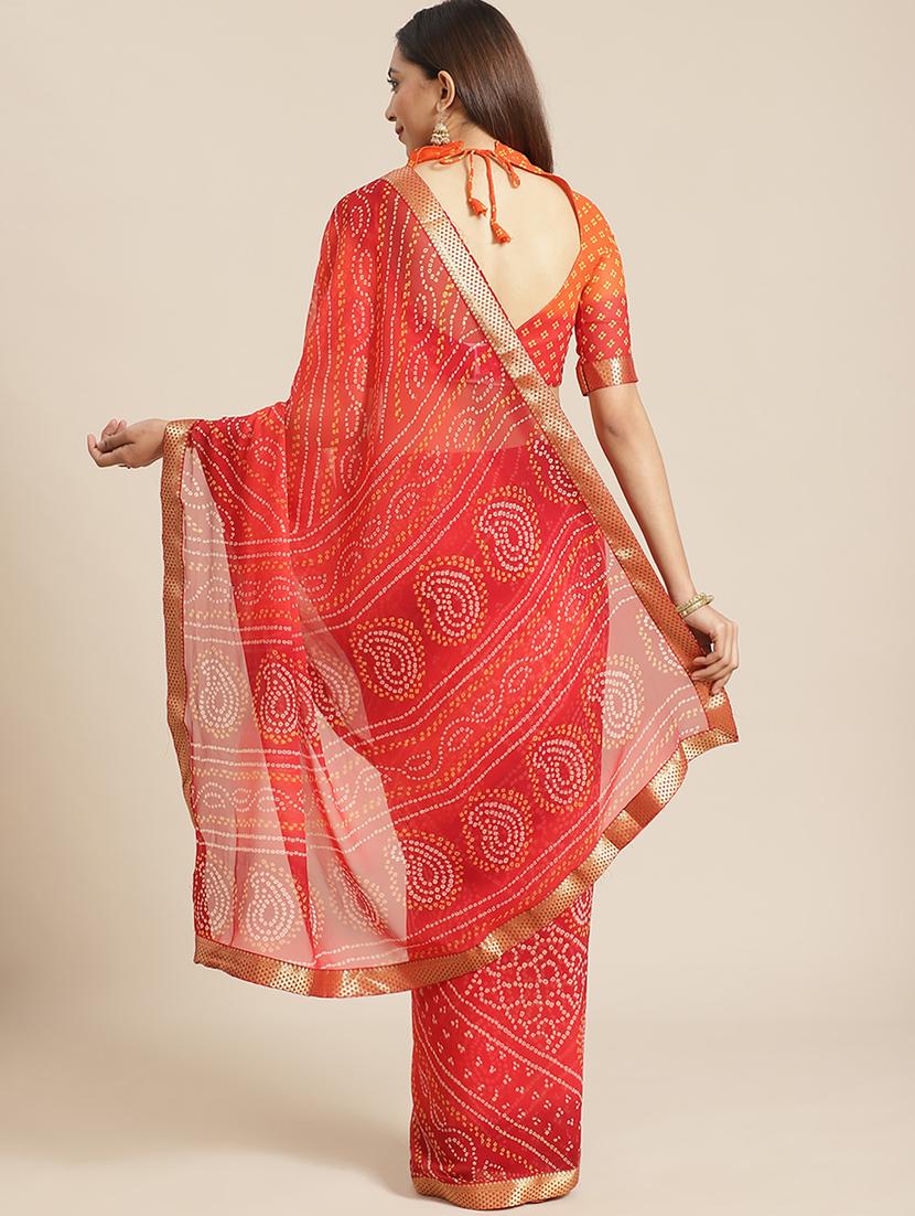 bandhani printed saree with blouse - 17539175 - Zoom Image - 2