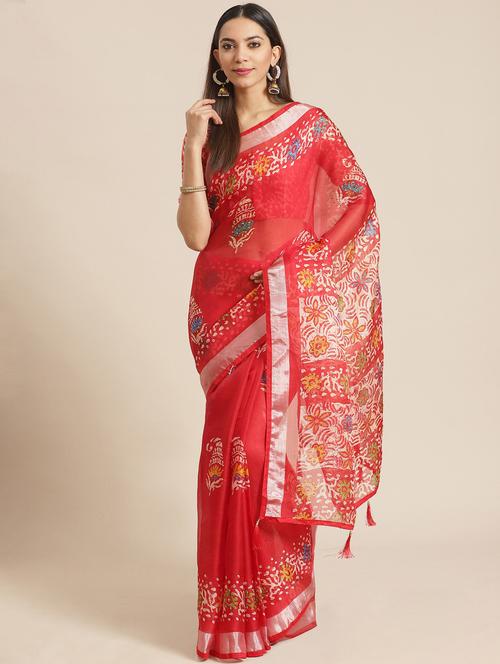 maroon art silk printed saree with blouse - 17539181 - Standard Image - 1