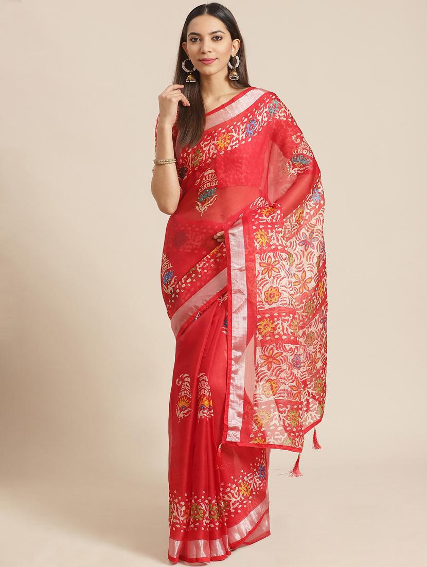 maroon art silk printed saree with blouse - 17539181 - Zoom Image - 1