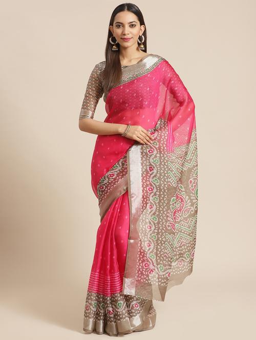 magenta printed saree with blouse - 17539183 - Standard Image - 1