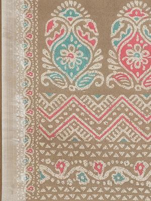 turquoise printed saree with blouse - 17539184 - Standard Image - 4