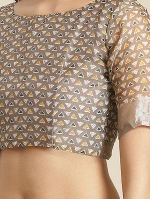 geometrical printed saree with blouse - 17539185 - Standard Image - 3